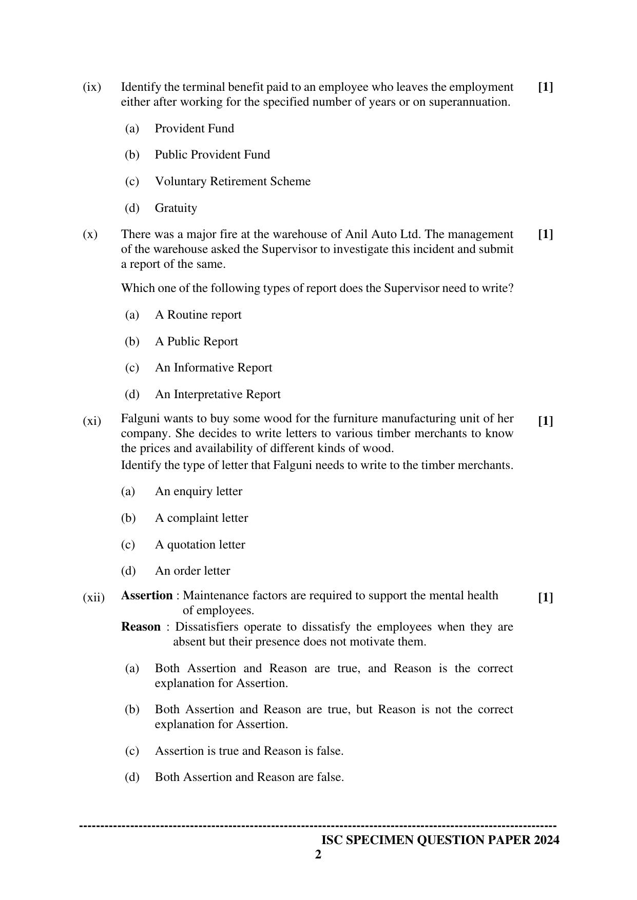 ISC Class 12 2024 Business Studies Sample Paper - Page 2