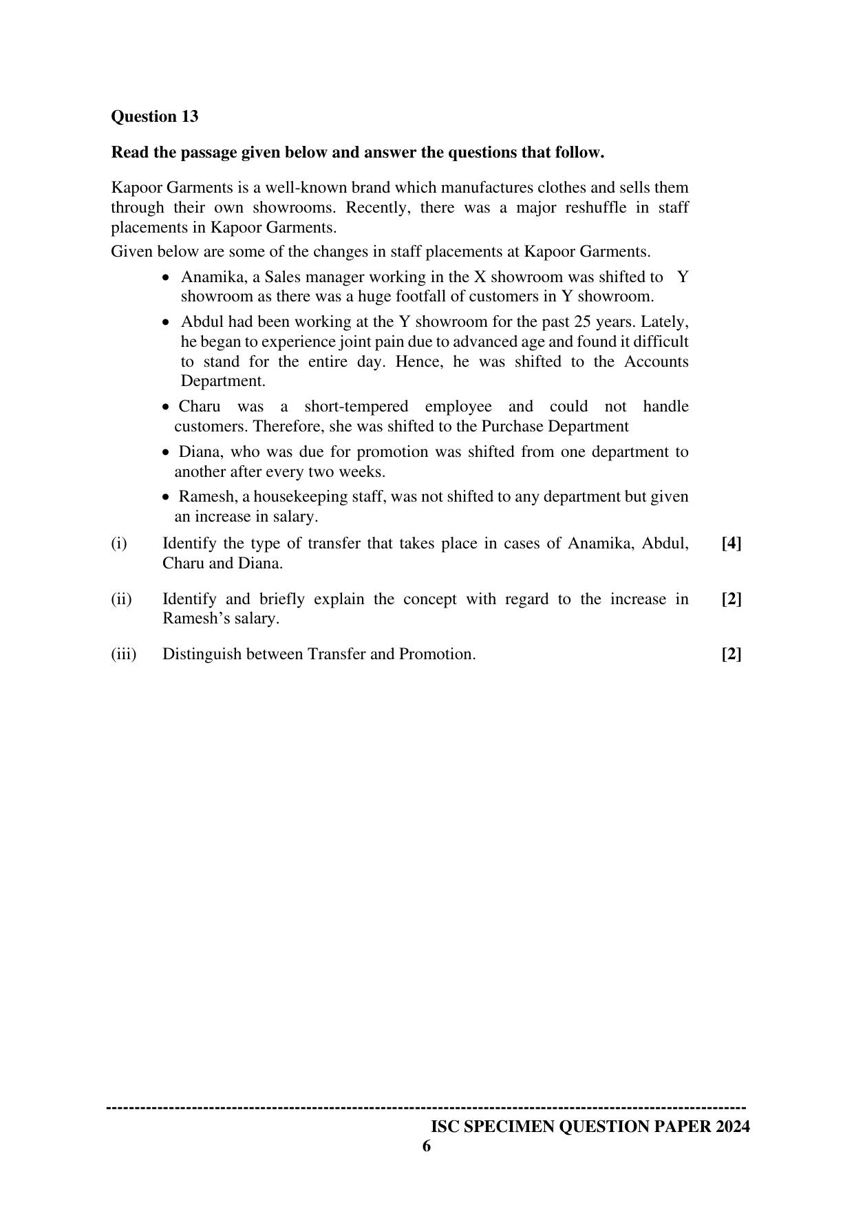 ISC Class 12 2024 Business Studies Sample Paper - Page 6