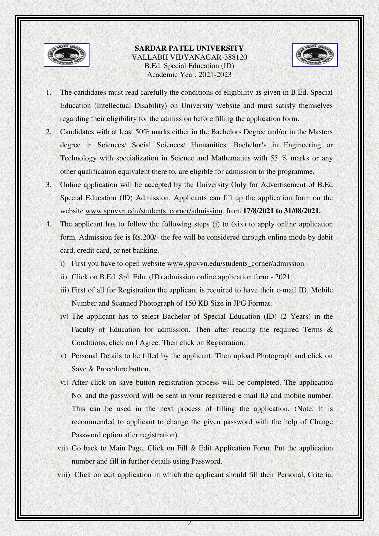 Sardar Patel University, Vallabh Vidyanagar 2020-21 (Prospectus) - Page 2