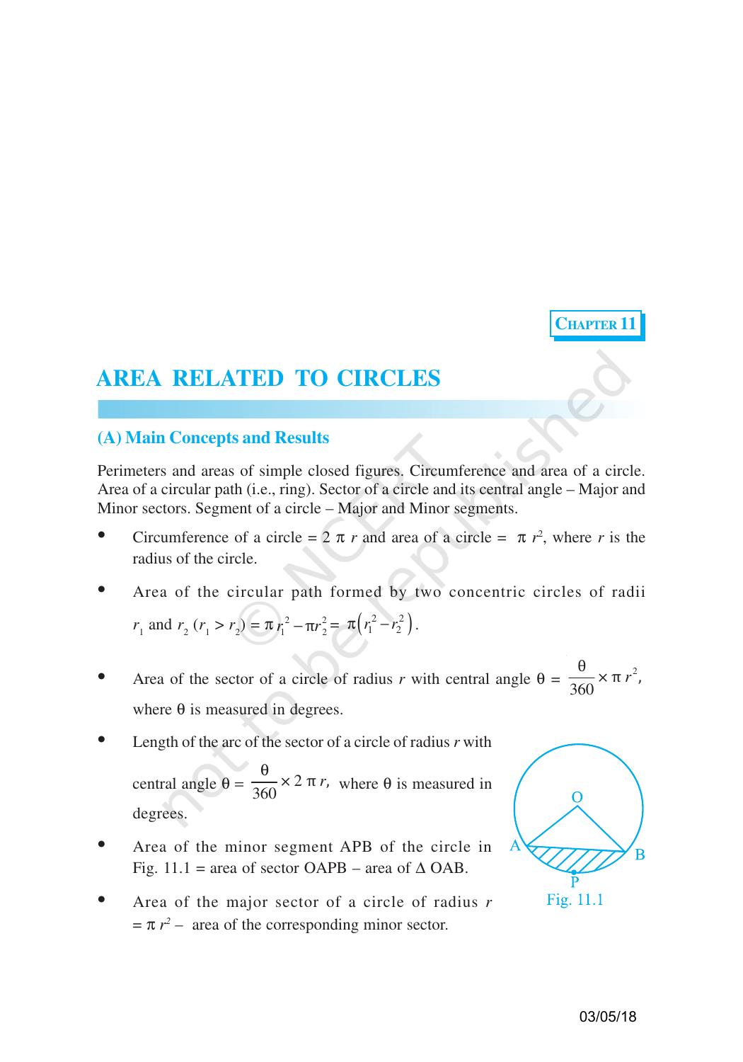 NCERT Exemplar Book for Class 10 Maths: Chapter 11 Areas related to Circles - Page 1