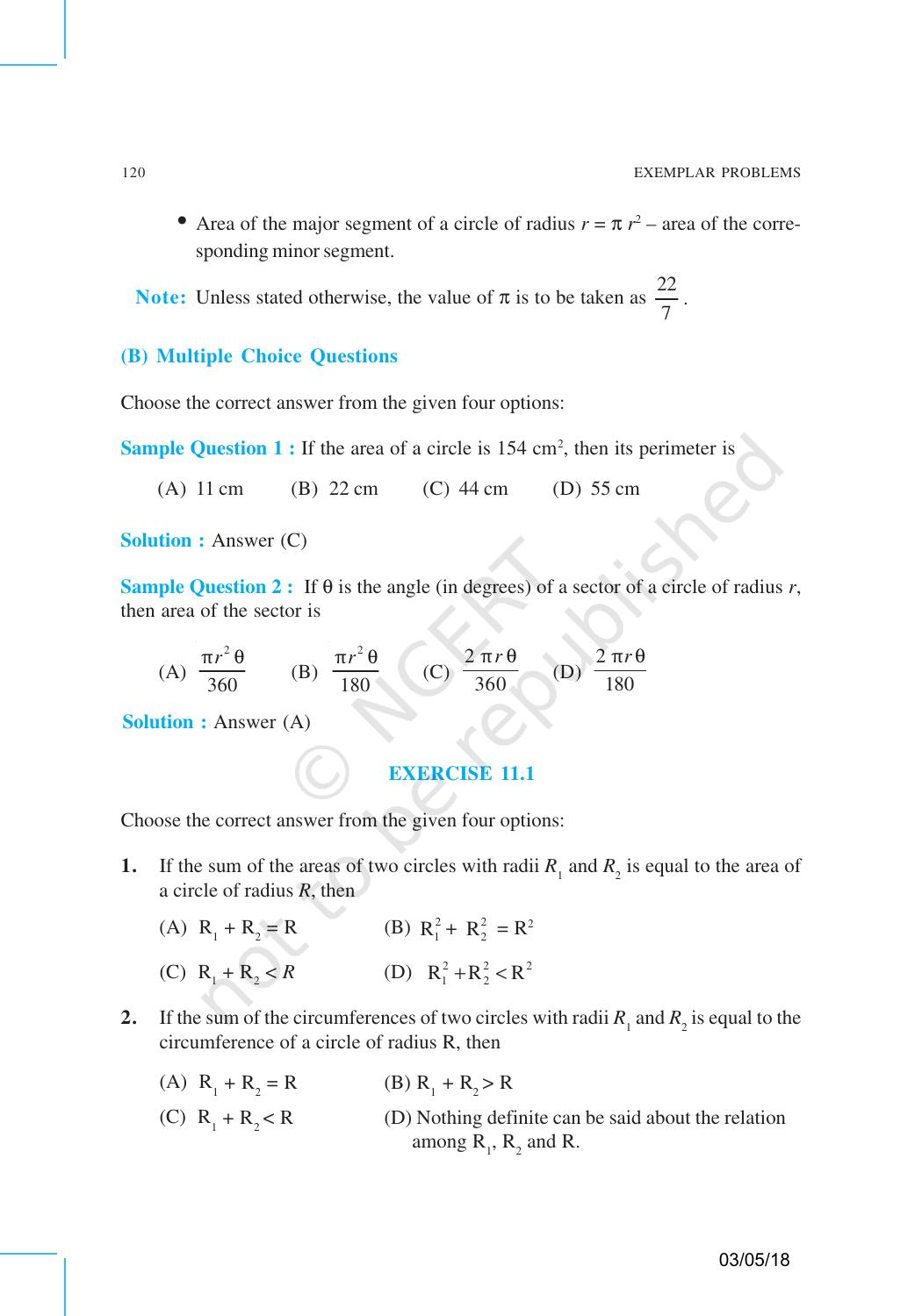 NCERT Exemplar Book for Class 10 Maths: Chapter 11 Areas related to Circles - Page 2