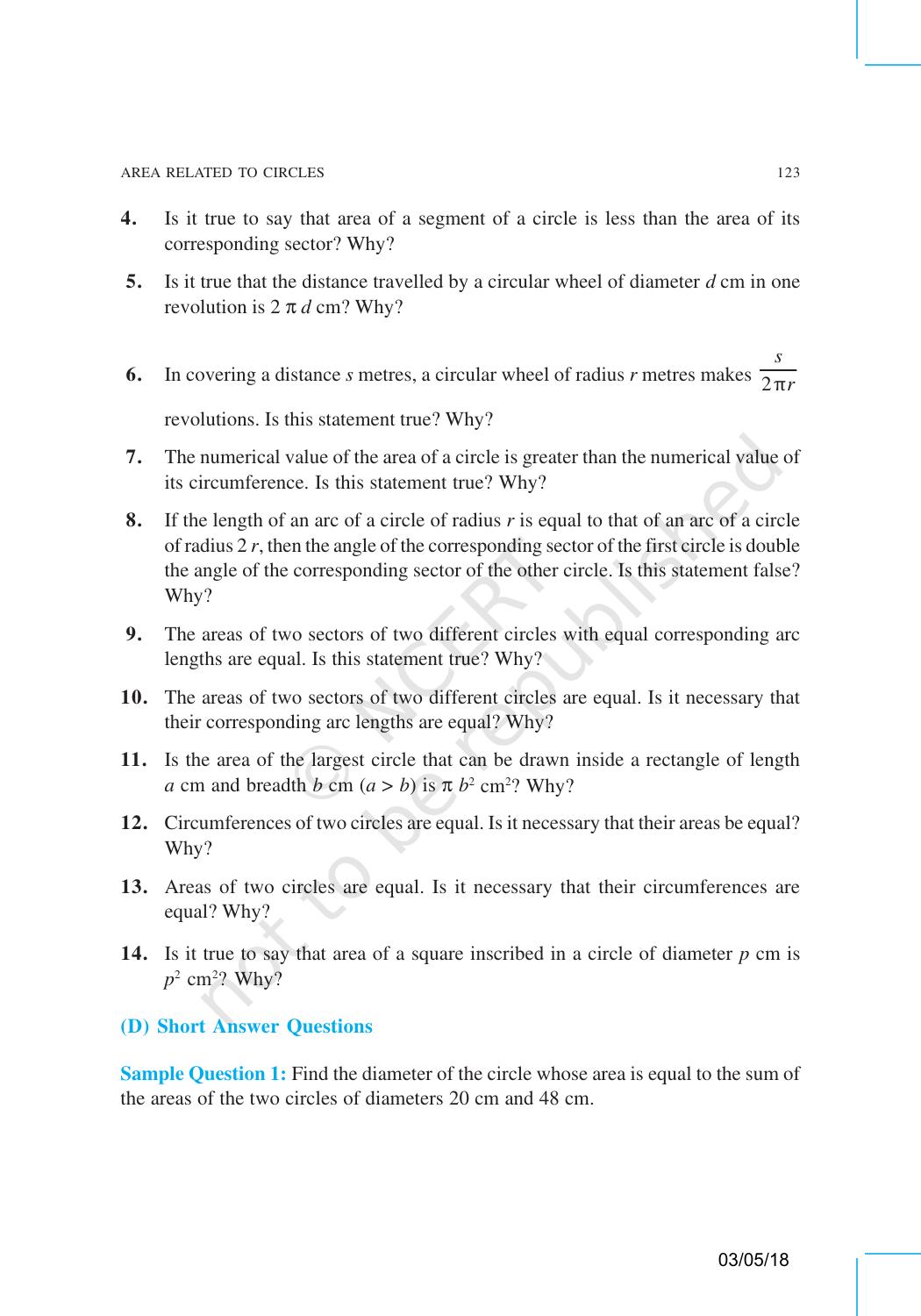 NCERT Exemplar Book for Class 10 Maths: Chapter 11 Areas related to Circles - Page 5