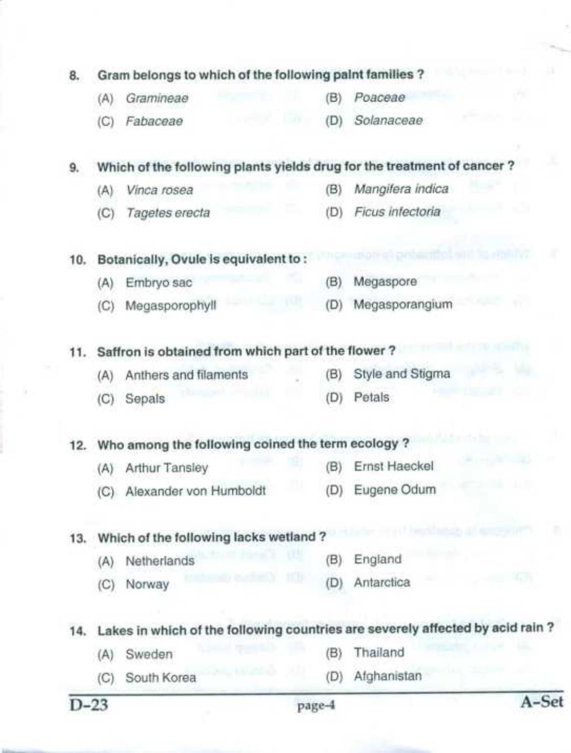 PU CET UG 2017 MSc (Environment Science) Question Paper - Page 3