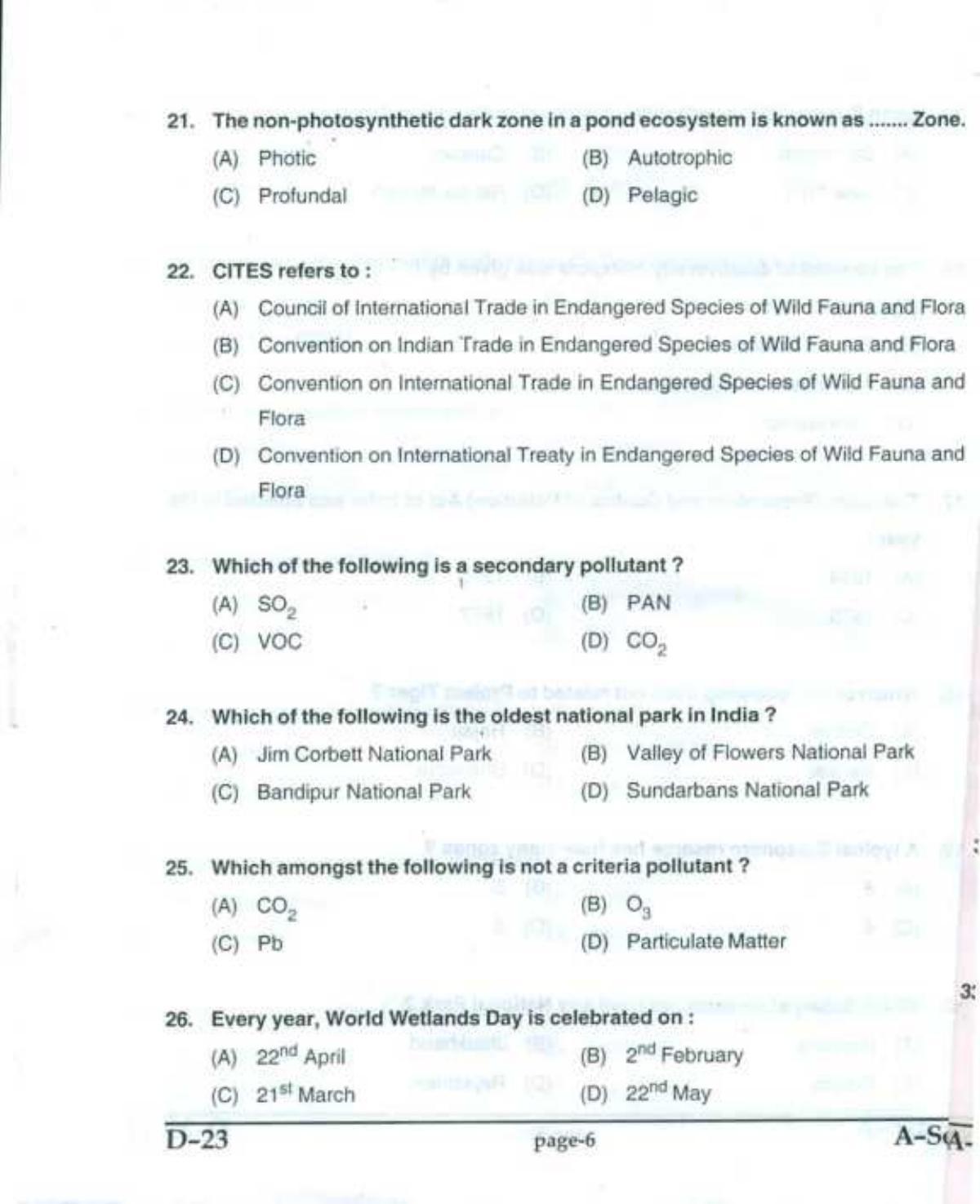 PU CET UG 2017 MSc (Environment Science) Question Paper - Page 5