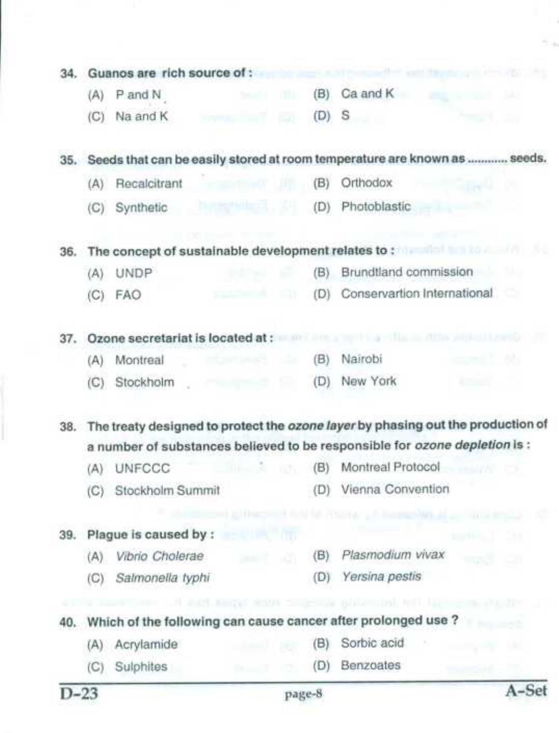 PU CET UG 2017 MSc (Environment Science) Question Paper - Page 7