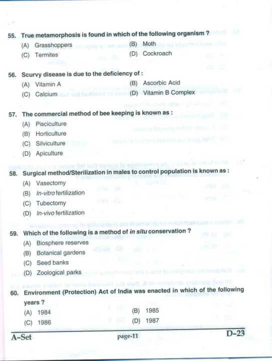 PU CET UG 2017 MSc (Environment Science) Question Paper - Page 10