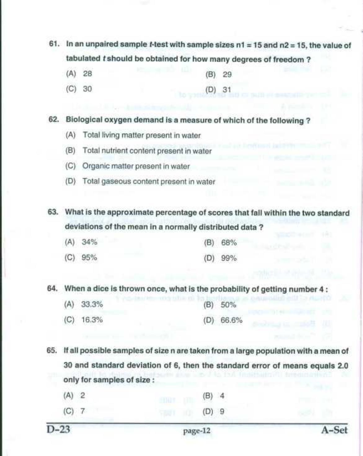 PU CET UG 2017 MSc (Environment Science) Question Paper - Page 11