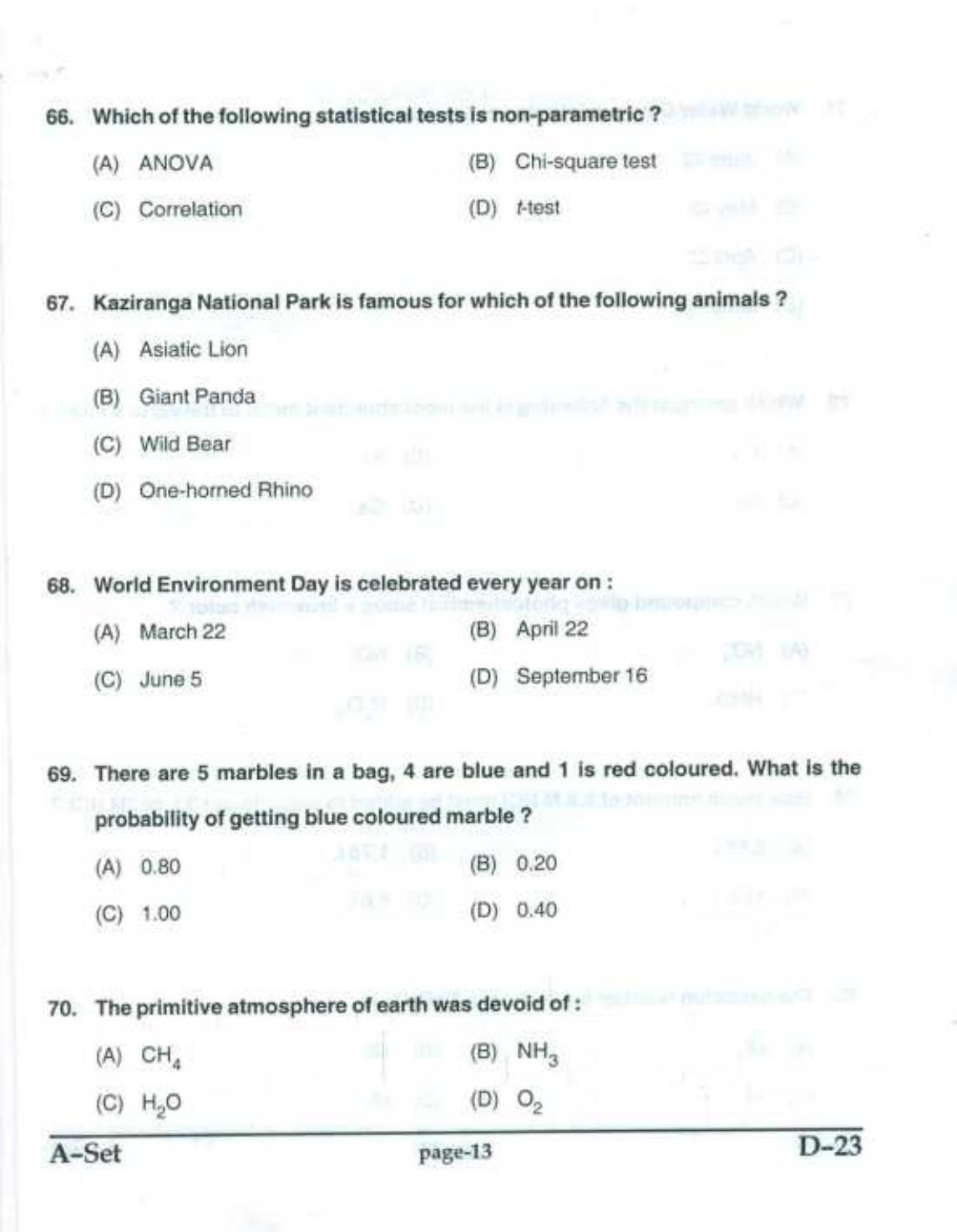 PU CET UG 2017 MSc (Environment Science) Question Paper - Page 12