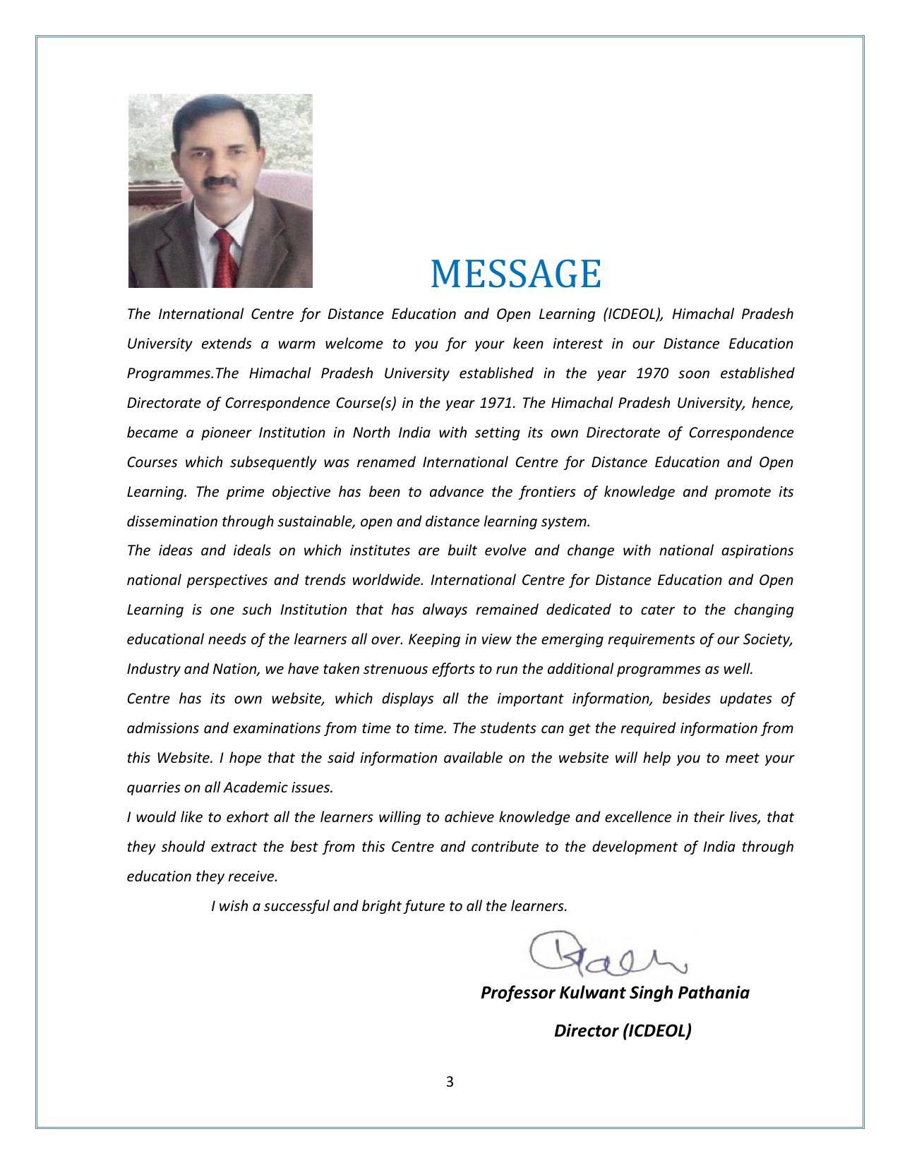 Himachal Pradesh University (HPU), Shimla M.A. Education 2021-22 (Prospectus) - Page 3