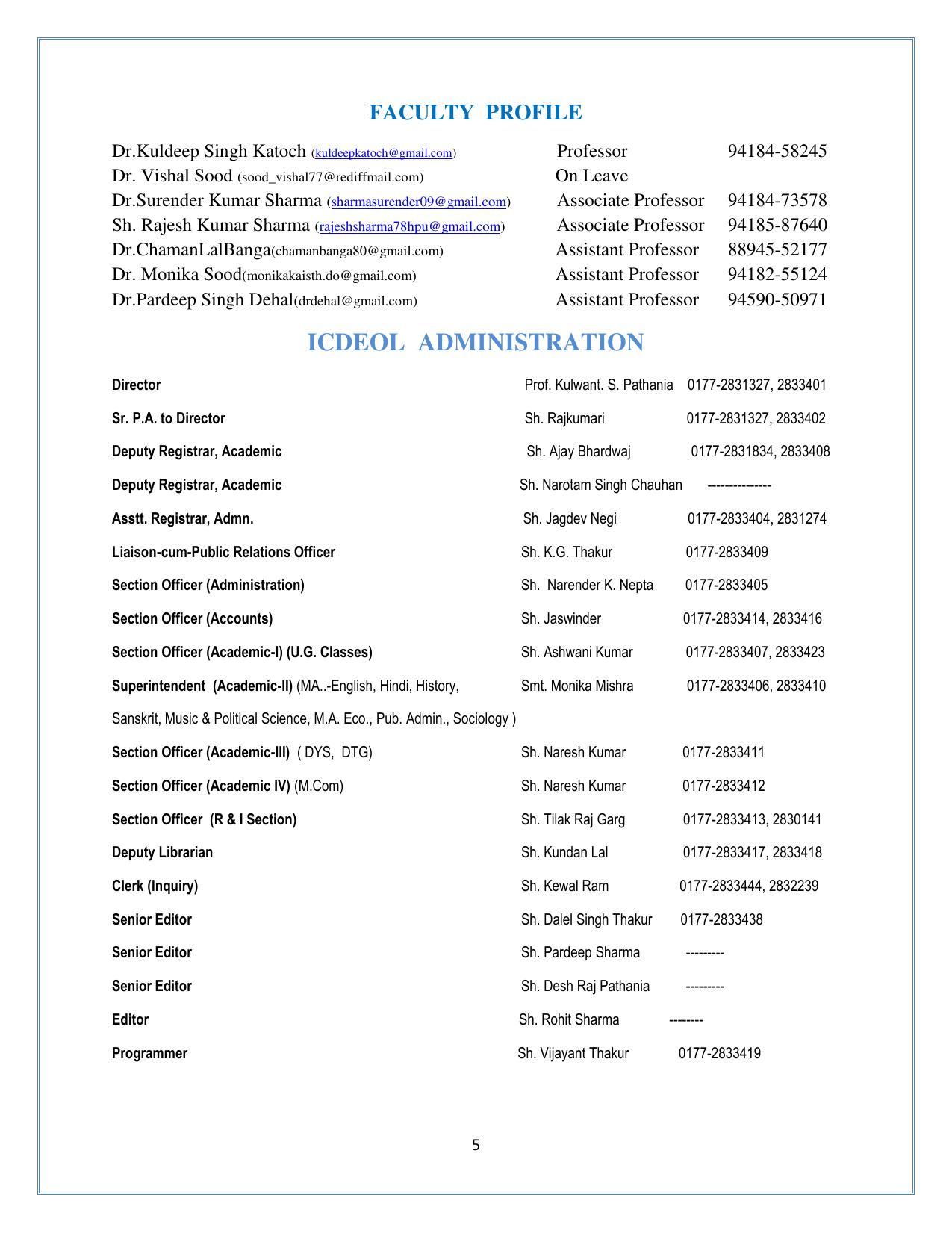 Himachal Pradesh University (HPU), Shimla M.A. Education 2021-22 (Prospectus) - Page 5