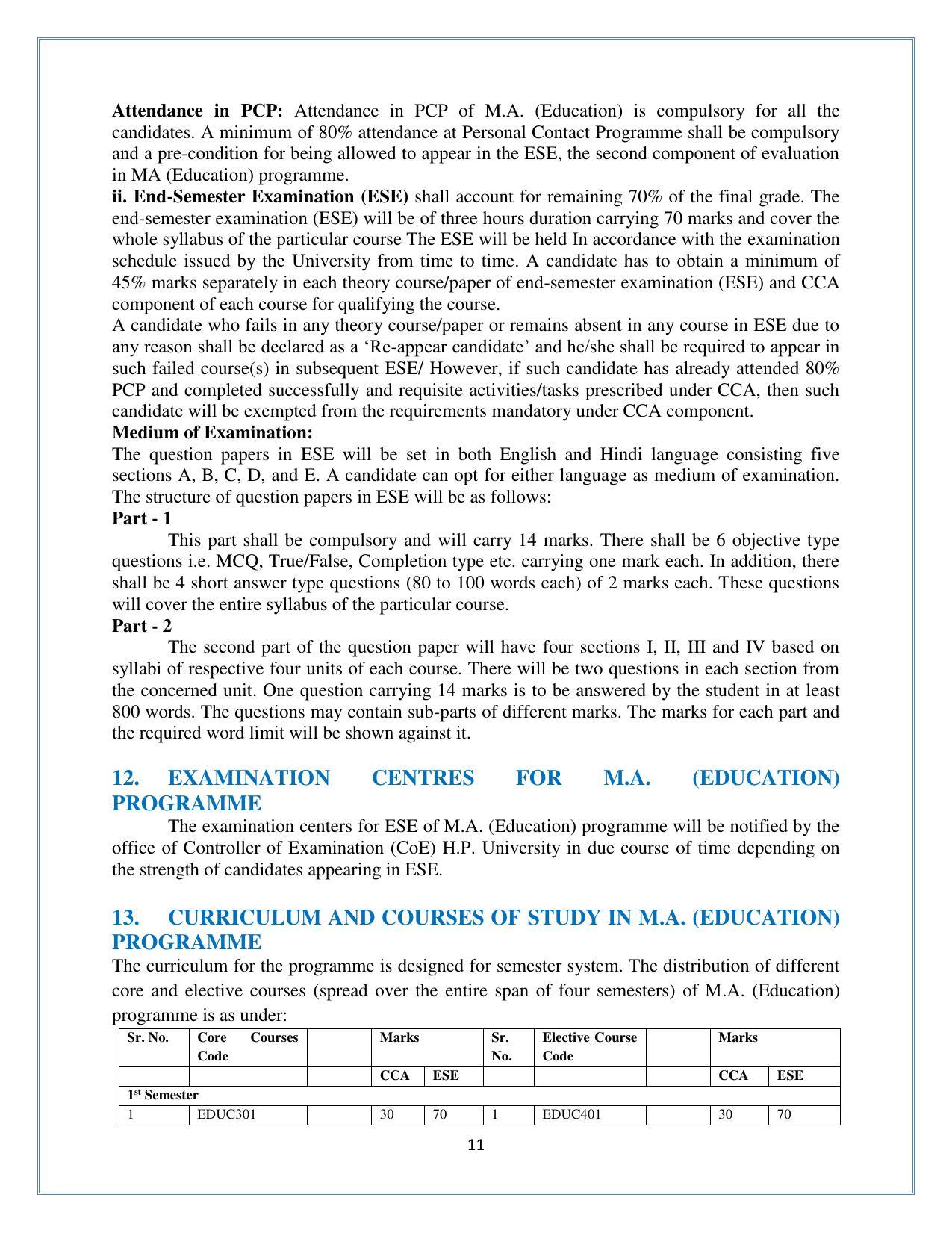 Himachal Pradesh University (HPU), Shimla M.A. Education 2021-22 (Prospectus) - Page 11