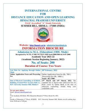Himachal Pradesh University (HPU), Shimla  M.A. Education 2021-22 (Prospectus)