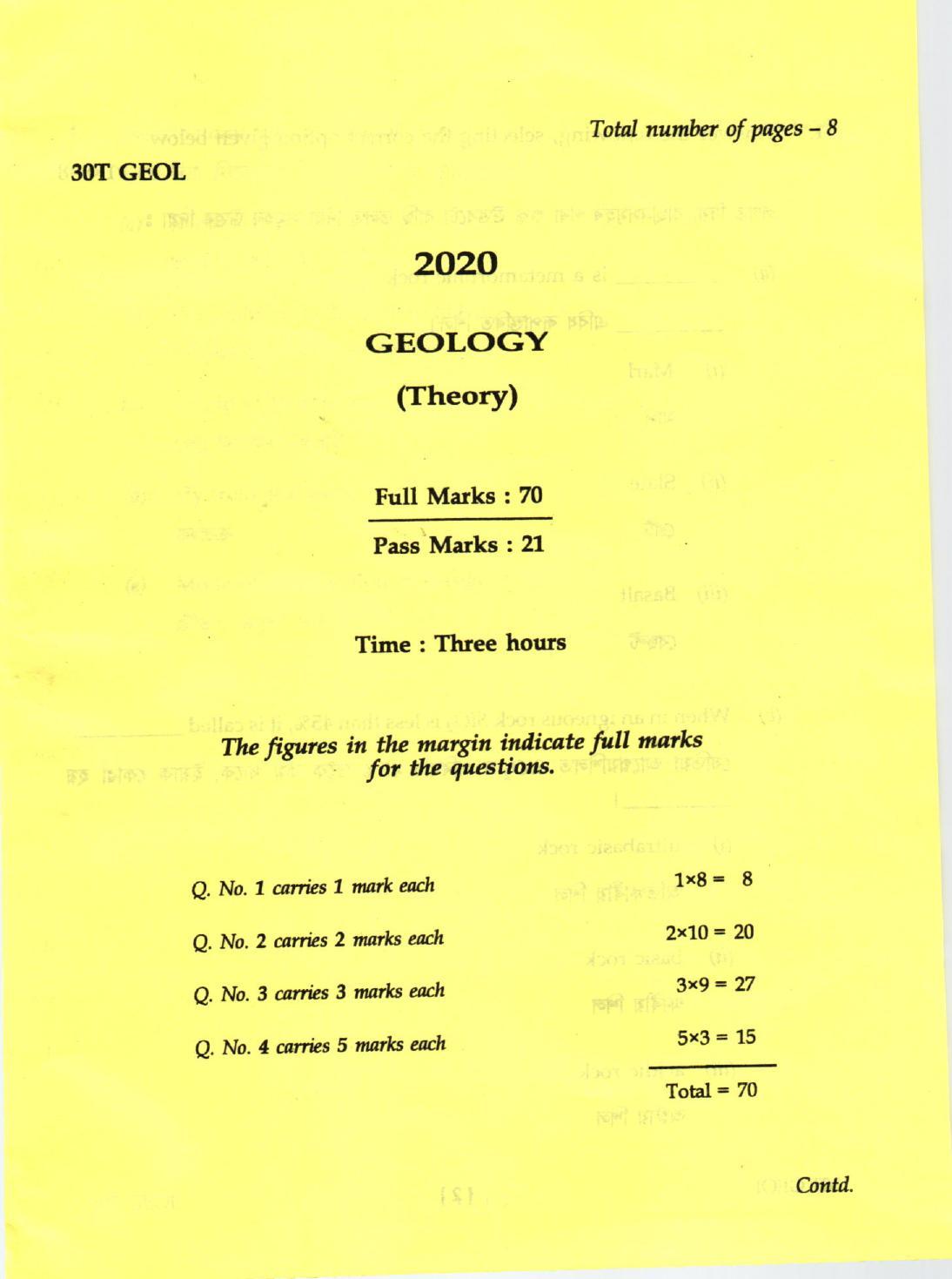 AHSEC Class 12 Geology Question Papers 2020 - Page 1