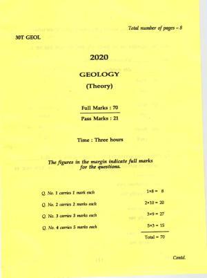 AHSEC Class 12 Geology Question Papers 2020