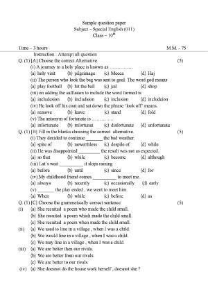 CGBSE Class 10th English Special Sample Paper