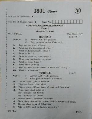 AP Inter 1st Year Fashion Apparel Designing-I March-2020-Vocational Question Paper