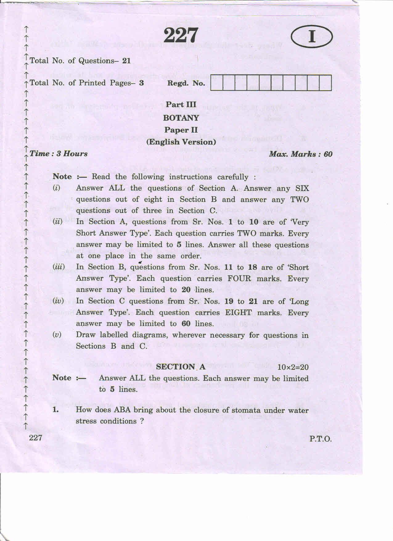 AP 2nd Year General Question Paper March - 2020 - BOTANY- II (EM) - Page 1