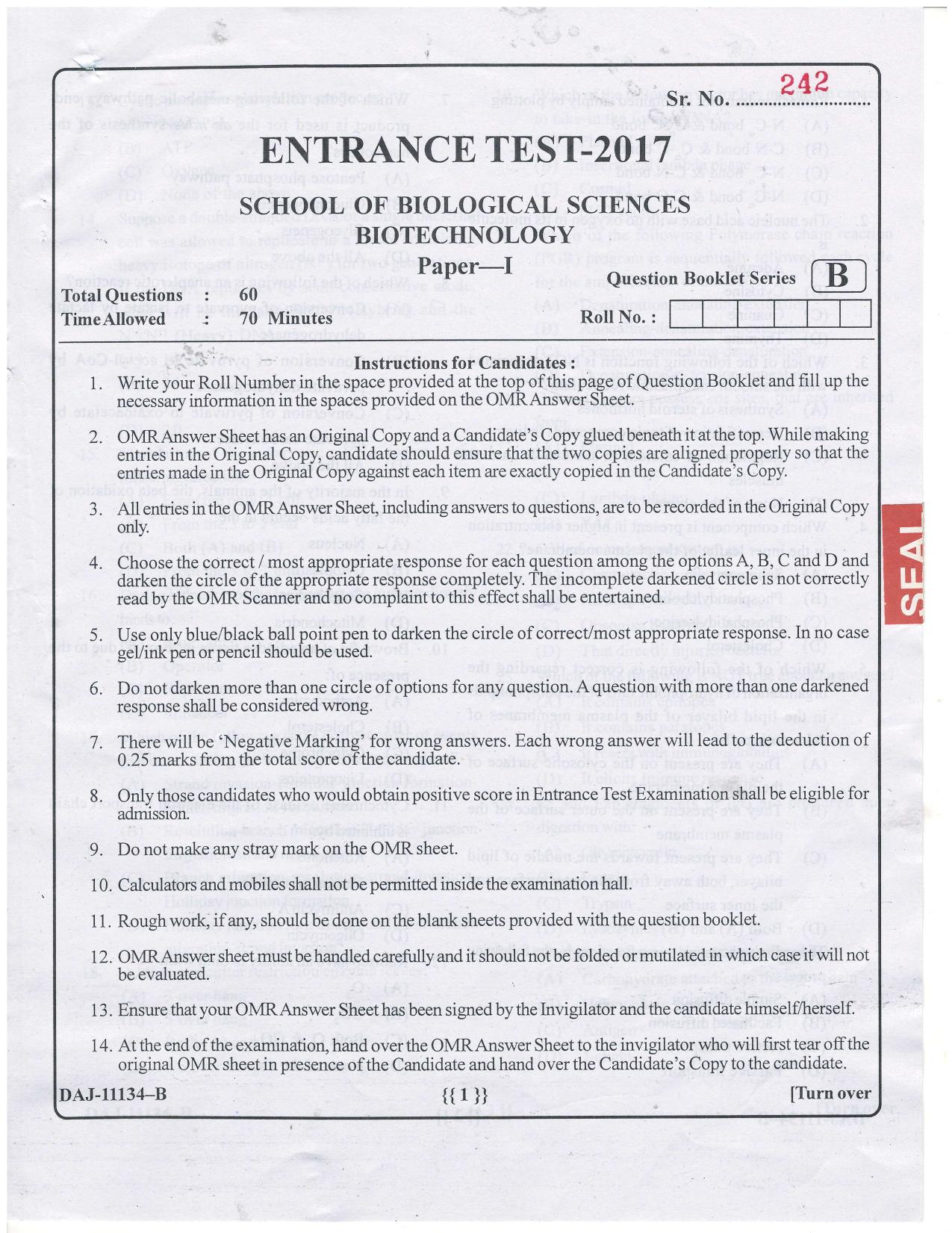 KUET 2023 M.Sc. BioTechnology Question Paper - Page 20