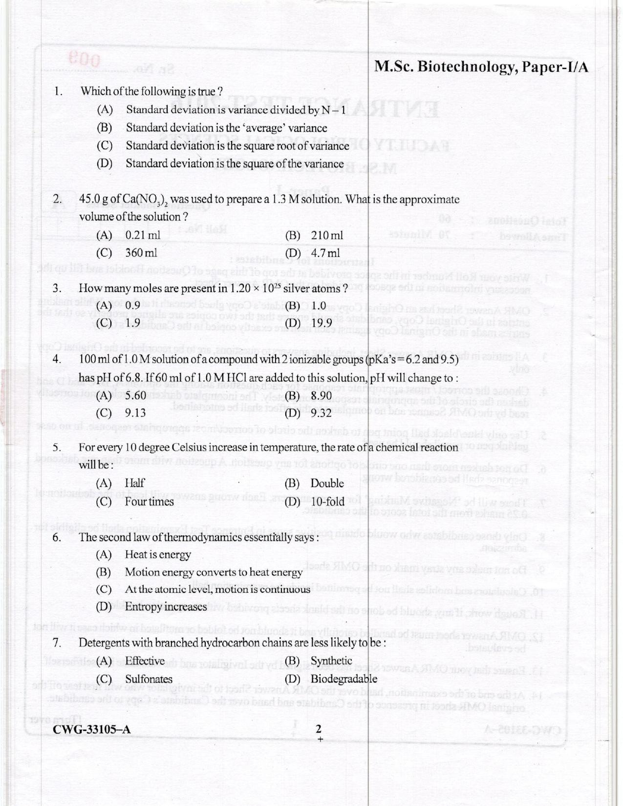 KUET 2023 M.Sc. BioTechnology Question Paper - Page 27