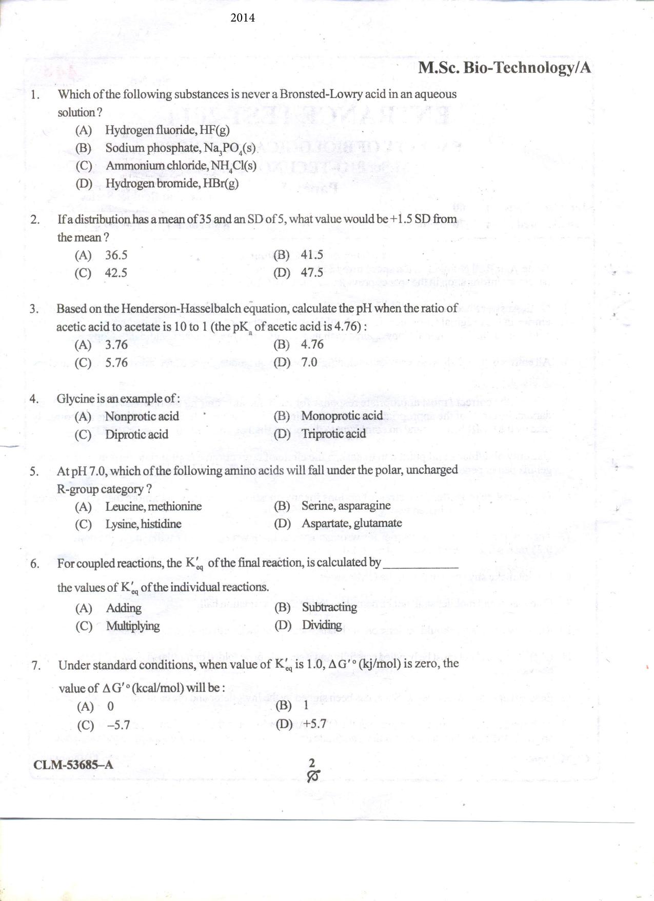 KUET 2023 M.Sc. BioTechnology Question Paper - Page 46