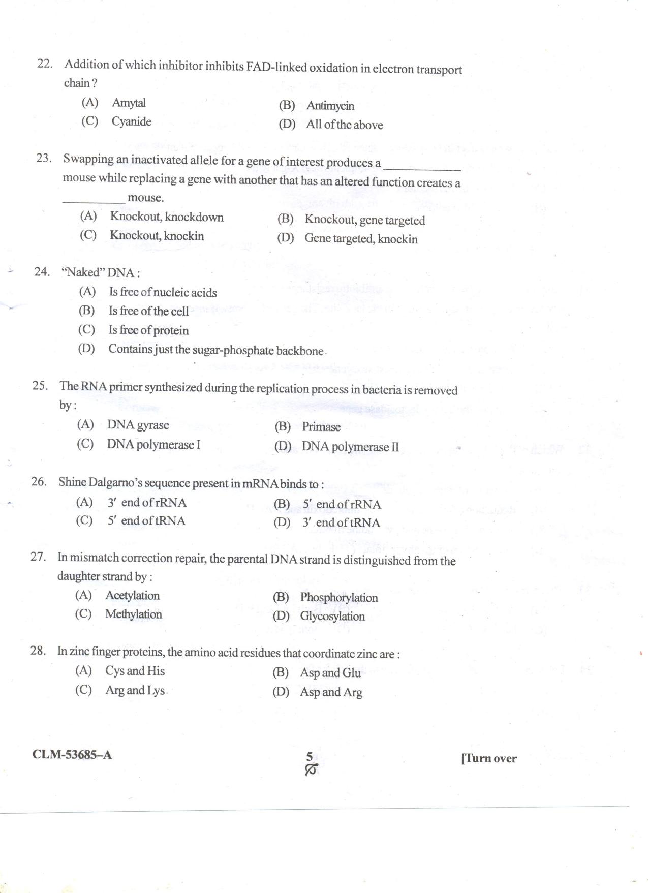 KUET 2023 M.Sc. BioTechnology Question Paper - Page 49