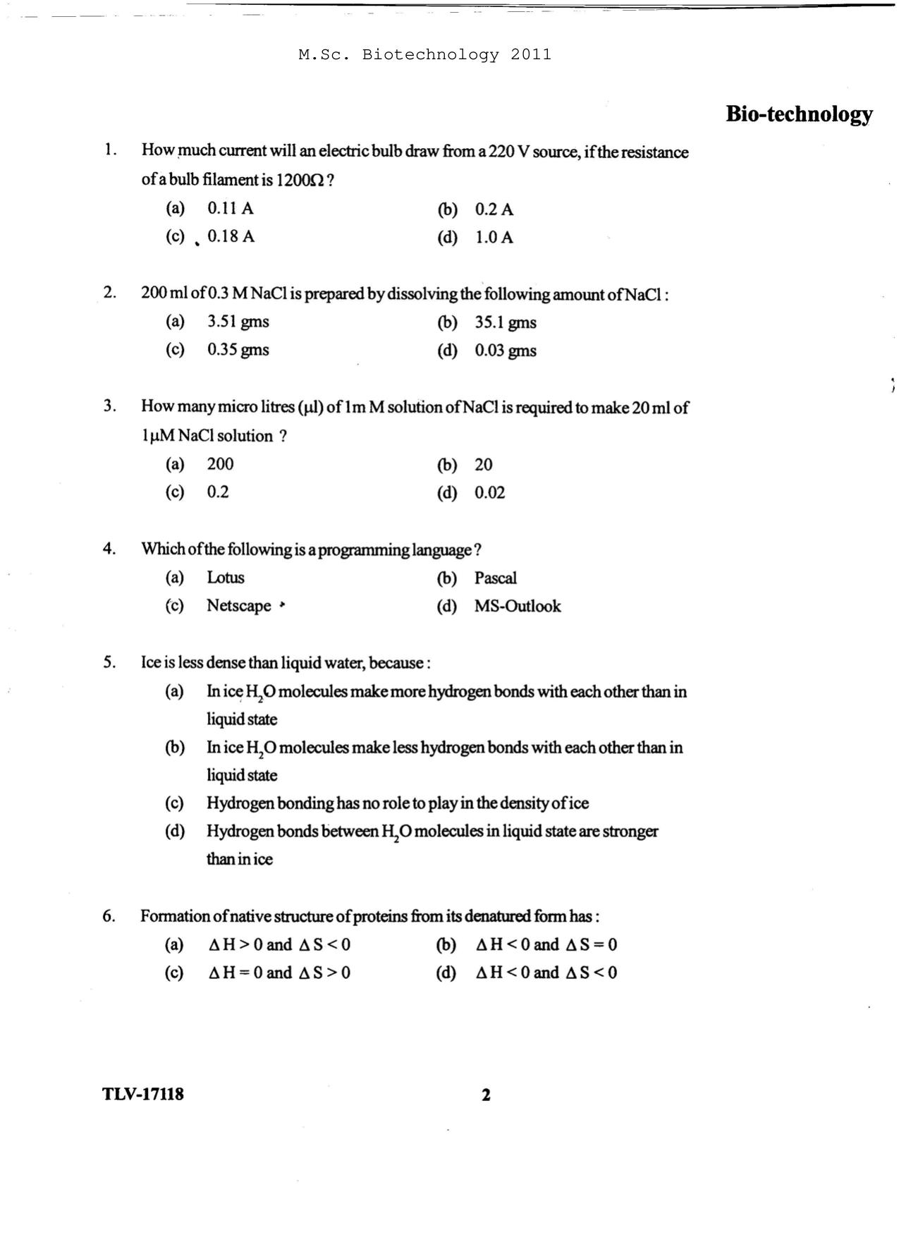 KUET 2023 M.Sc. BioTechnology Question Paper - Page 84