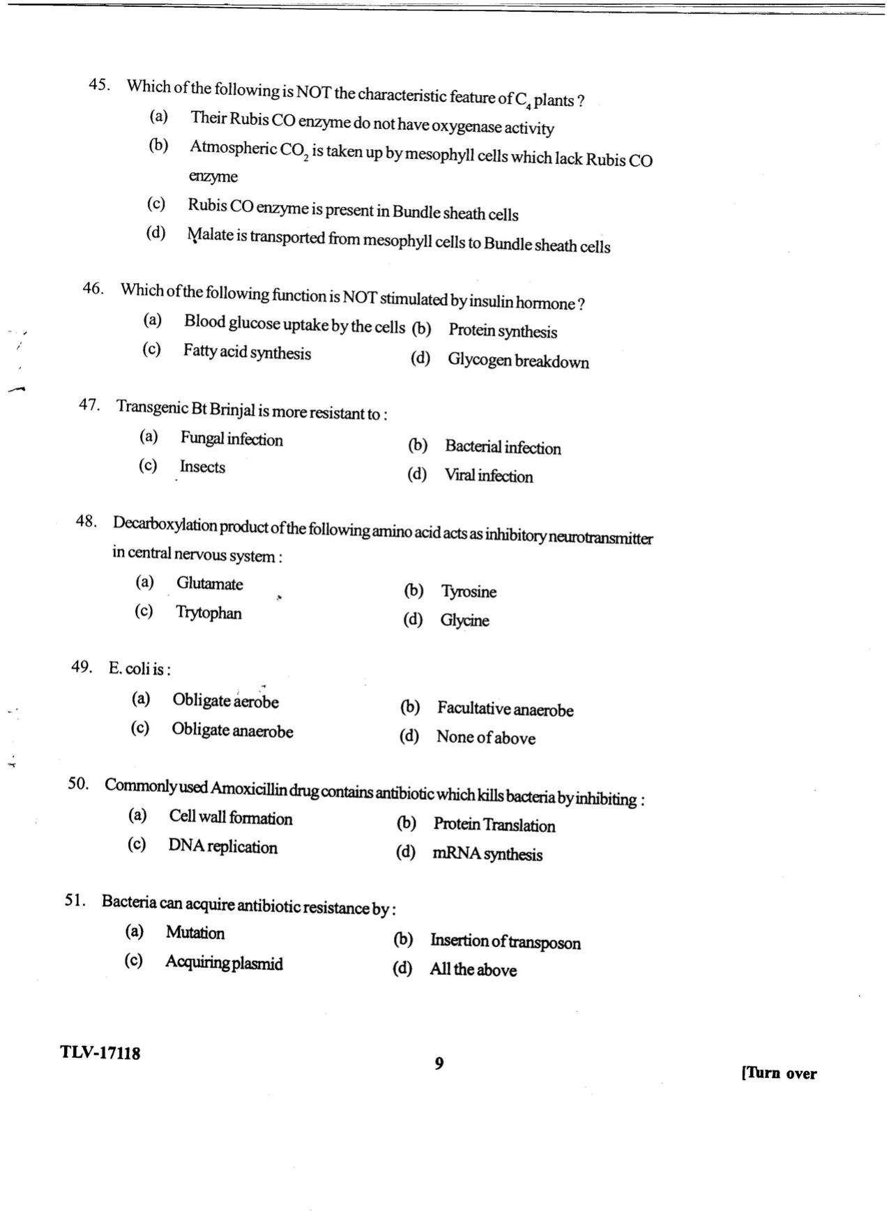 KUET 2023 M.Sc. BioTechnology Question Paper - Page 92
