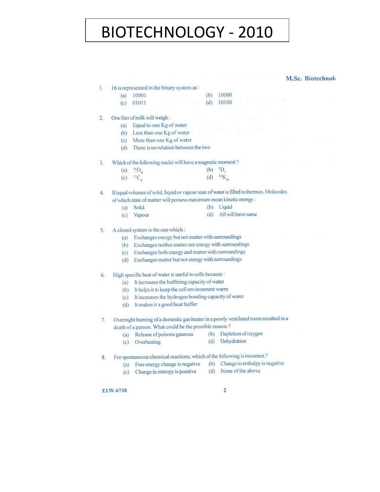 KUET 2023 M.Sc. BioTechnology Question Paper - Page 94