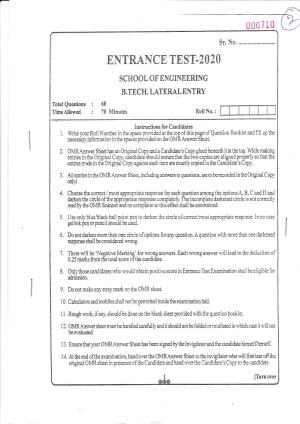 KUET 2023 M.Sc. BioTechnology Question Paper