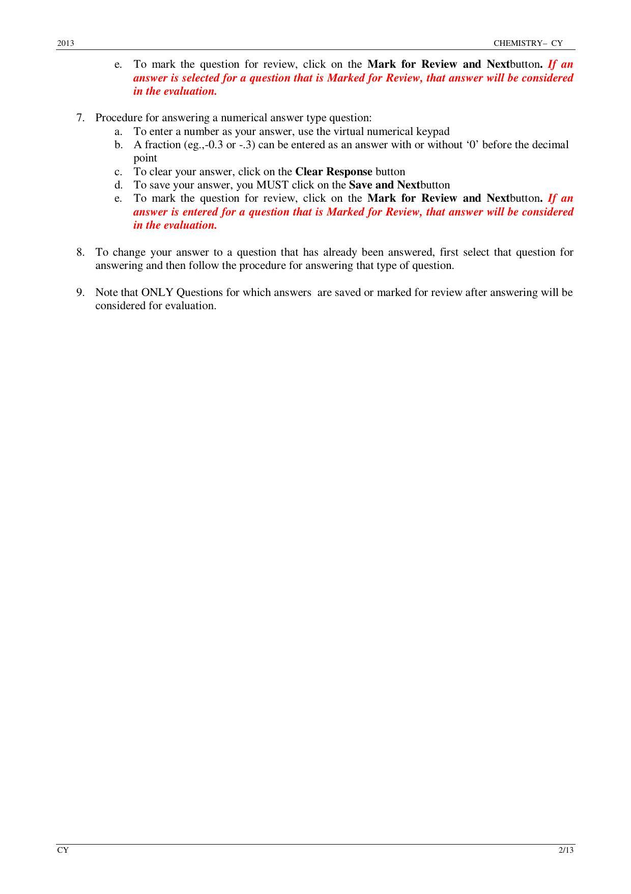 GATE 2013 Chemistry (CY) Question Paper with Answer Key - Page 2