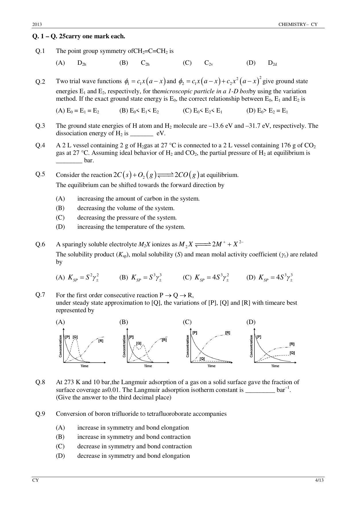 GATE 2013 Chemistry (CY) Question Paper with Answer Key - Page 4