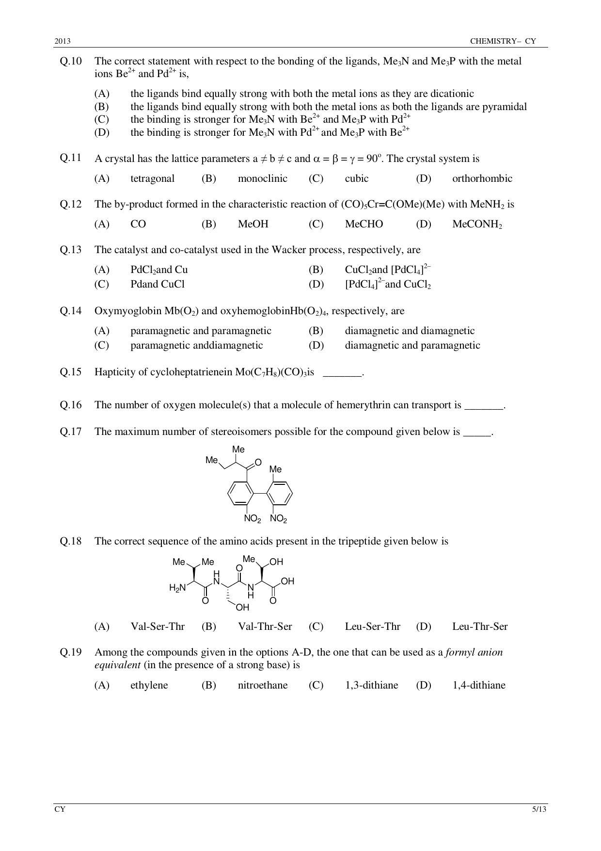 GATE 2013 Chemistry (CY) Question Paper with Answer Key - Page 5