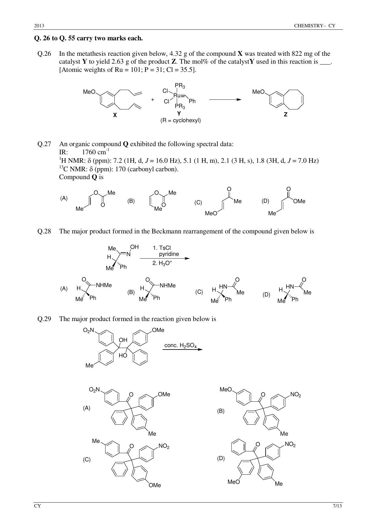 GATE 2013 Chemistry (CY) Question Paper with Answer Key - Page 7