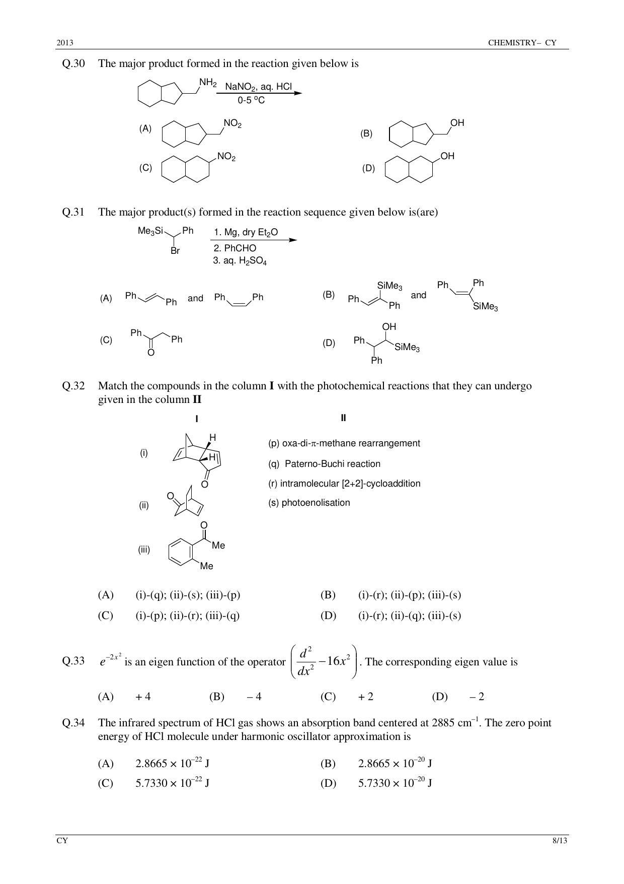 GATE 2013 Chemistry (CY) Question Paper with Answer Key - Page 8