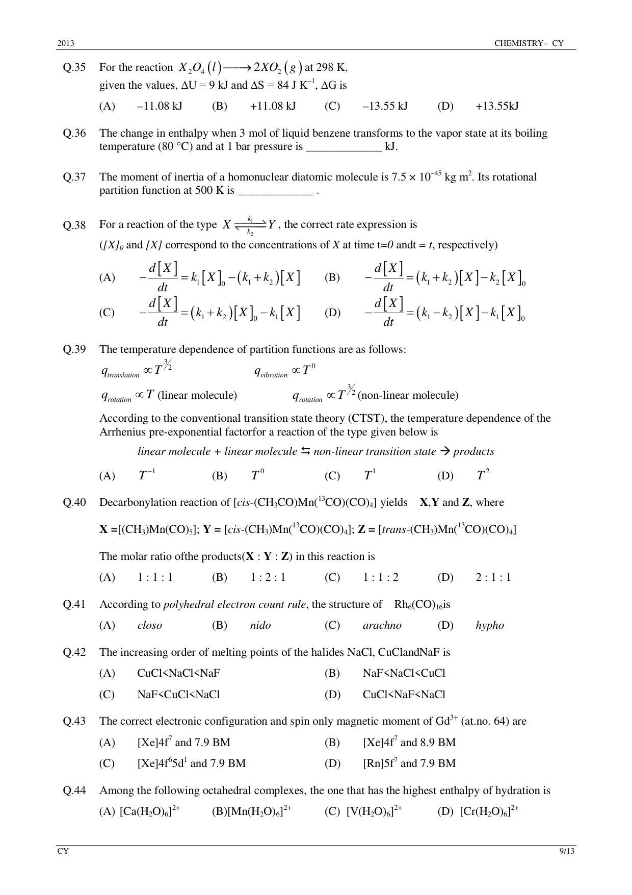 GATE 2013 Chemistry (CY) Question Paper with Answer Key - Page 9
