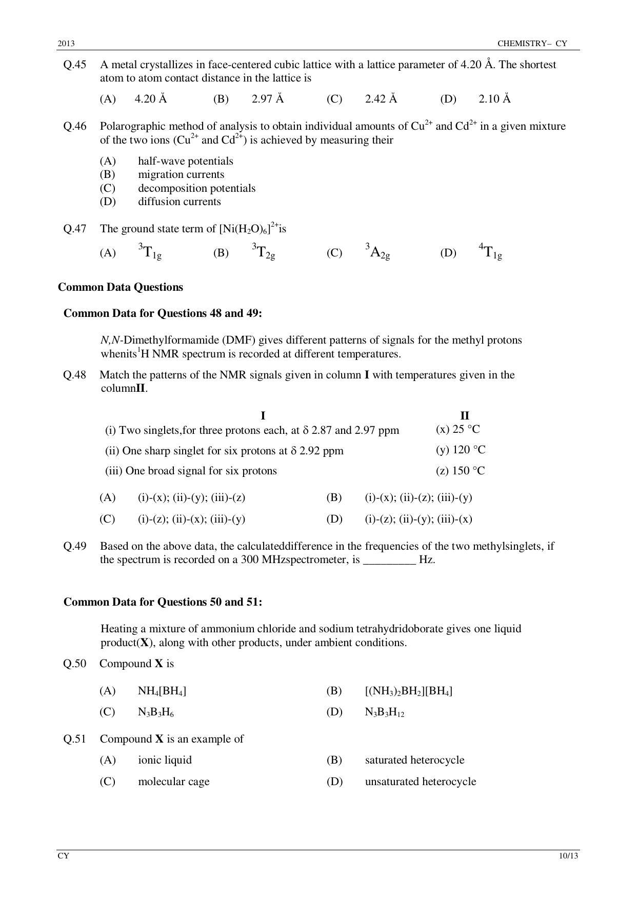 GATE 2013 Chemistry (CY) Question Paper with Answer Key - Page 10
