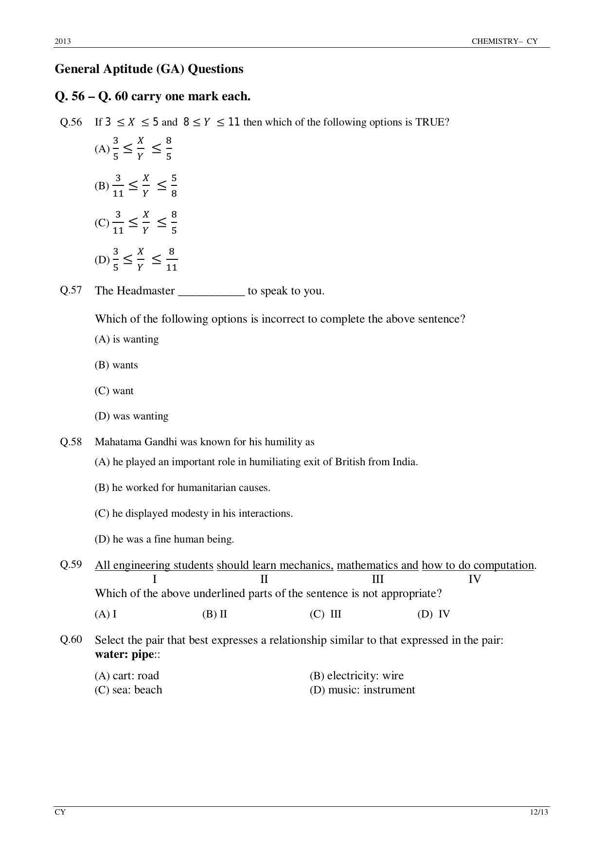 GATE 2013 Chemistry (CY) Question Paper with Answer Key - Page 12