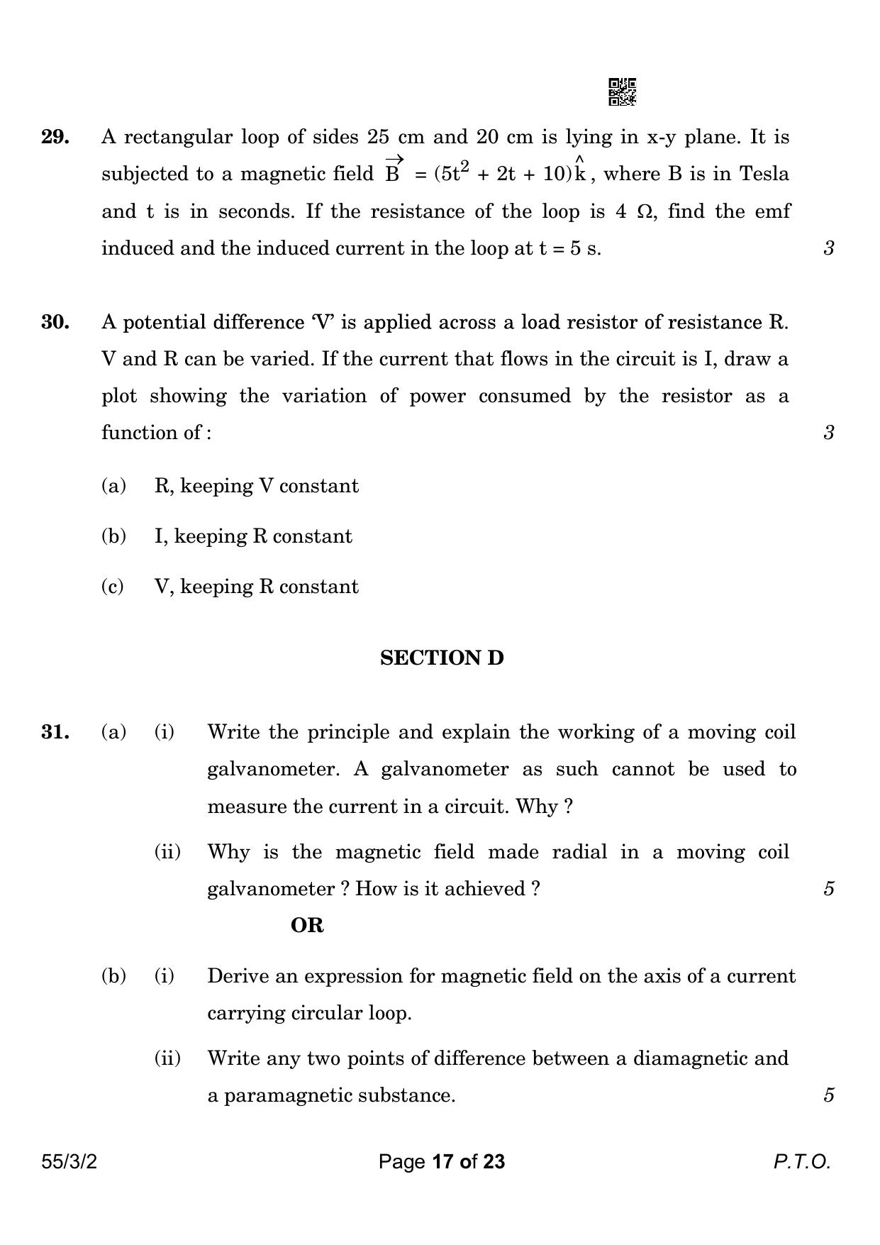 CBSE Class 12 55-3-2 Physics 2023 Question Paper - Page 17