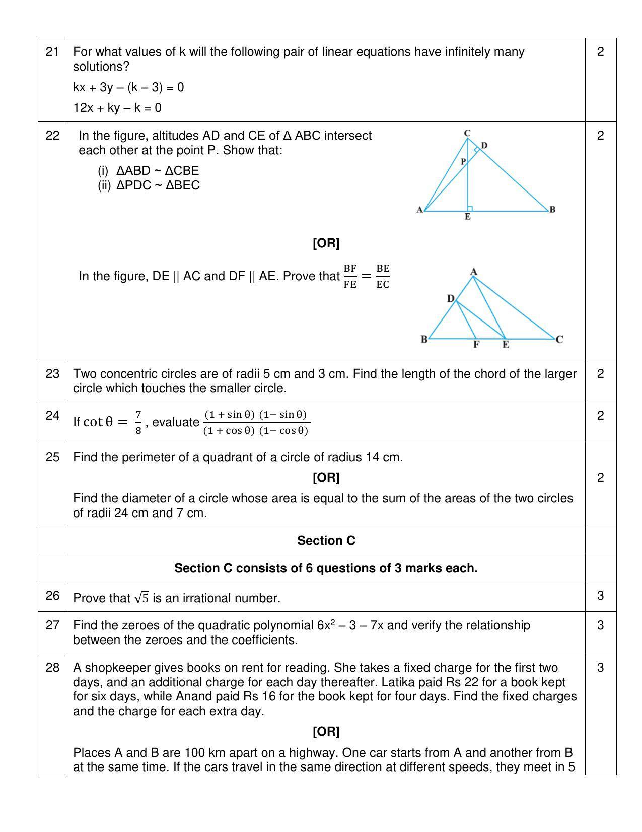 CBSE Class 10 Mathematics (Basic) Sample Papers 2023 - Page 4