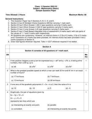 CBSE Class 10 Mathematics (Basic) Sample Papers 2023