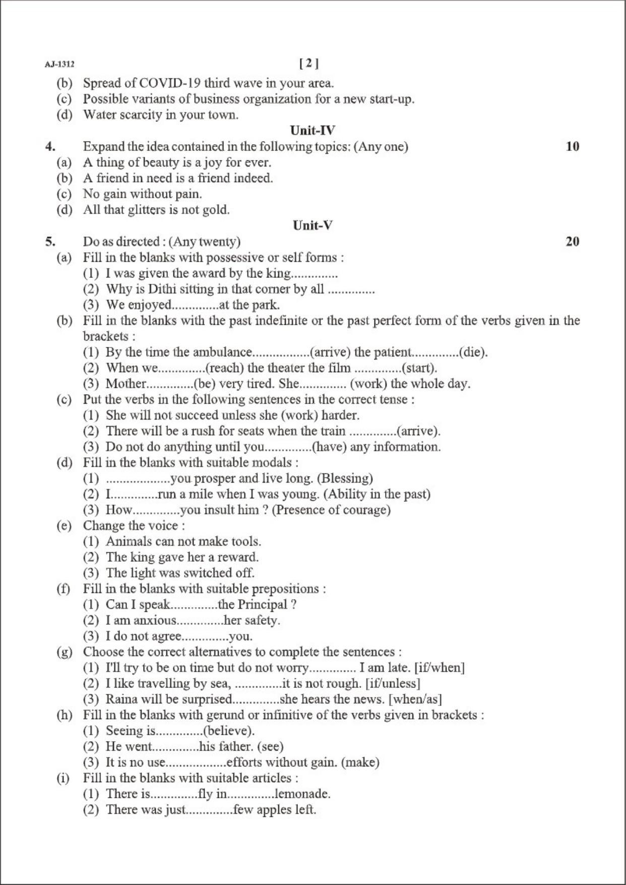 Bilaspur University Question Paper 2021-2022: B.B.A. Part-II (Two) FC:English Language Paper 1 - Page 2