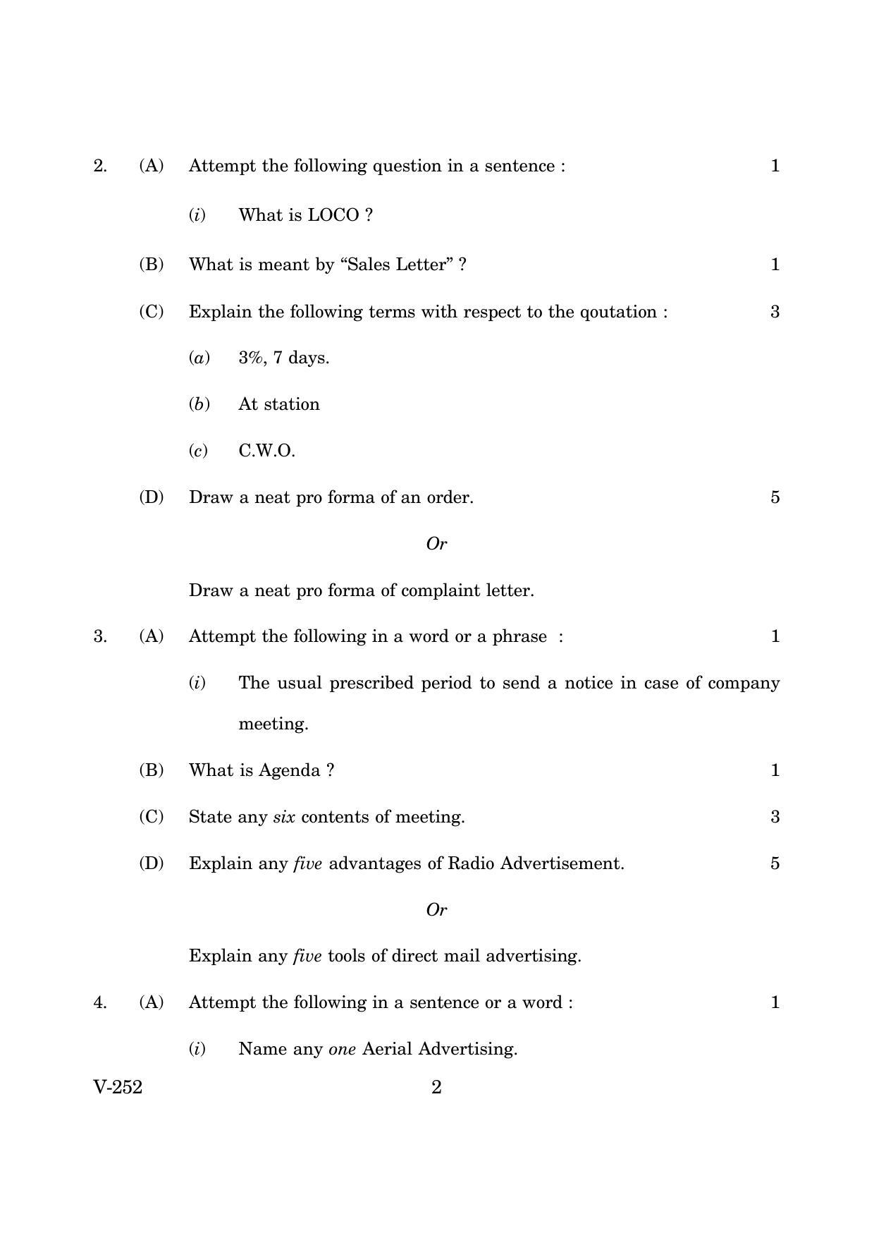 Goa Board Class 12 Business Communication and Advertising  2019 (March 2019) Question Paper - Page 2
