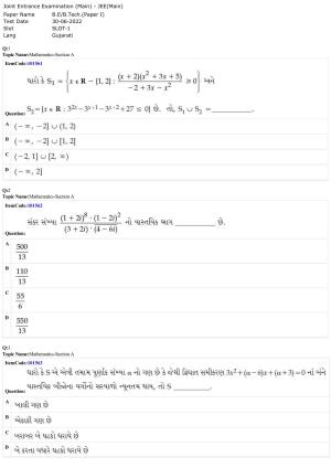 JEE Mains 2022: BTech Gujarati (Shift 1) 30-06-2022 Question Paper