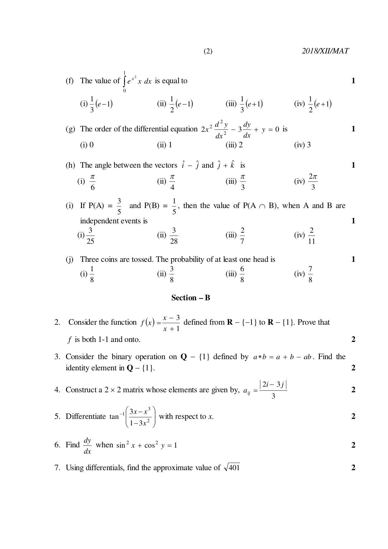Nagaland Board Class 12 MATHEMATICS 2018 Question Papers - Page 2