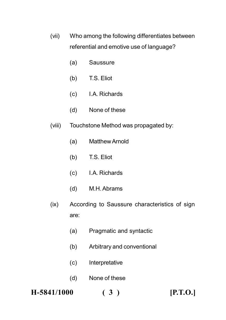 Sarguja University Question Paper July-2022 :  M.A. In English((Fourth sem.)Critical Theories-II Paper 1 - Page 3