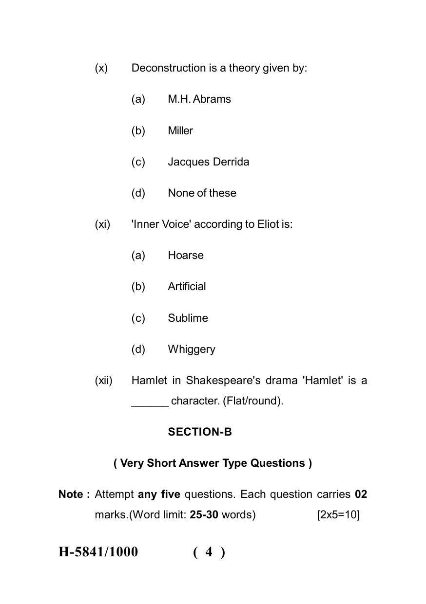 Sarguja University Question Paper July-2022 :  M.A. In English((Fourth sem.)Critical Theories-II Paper 1 - Page 4