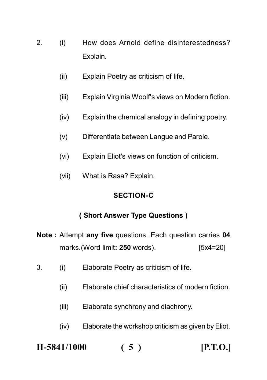 Sarguja University Question Paper July-2022 :  M.A. In English((Fourth sem.)Critical Theories-II Paper 1 - Page 5