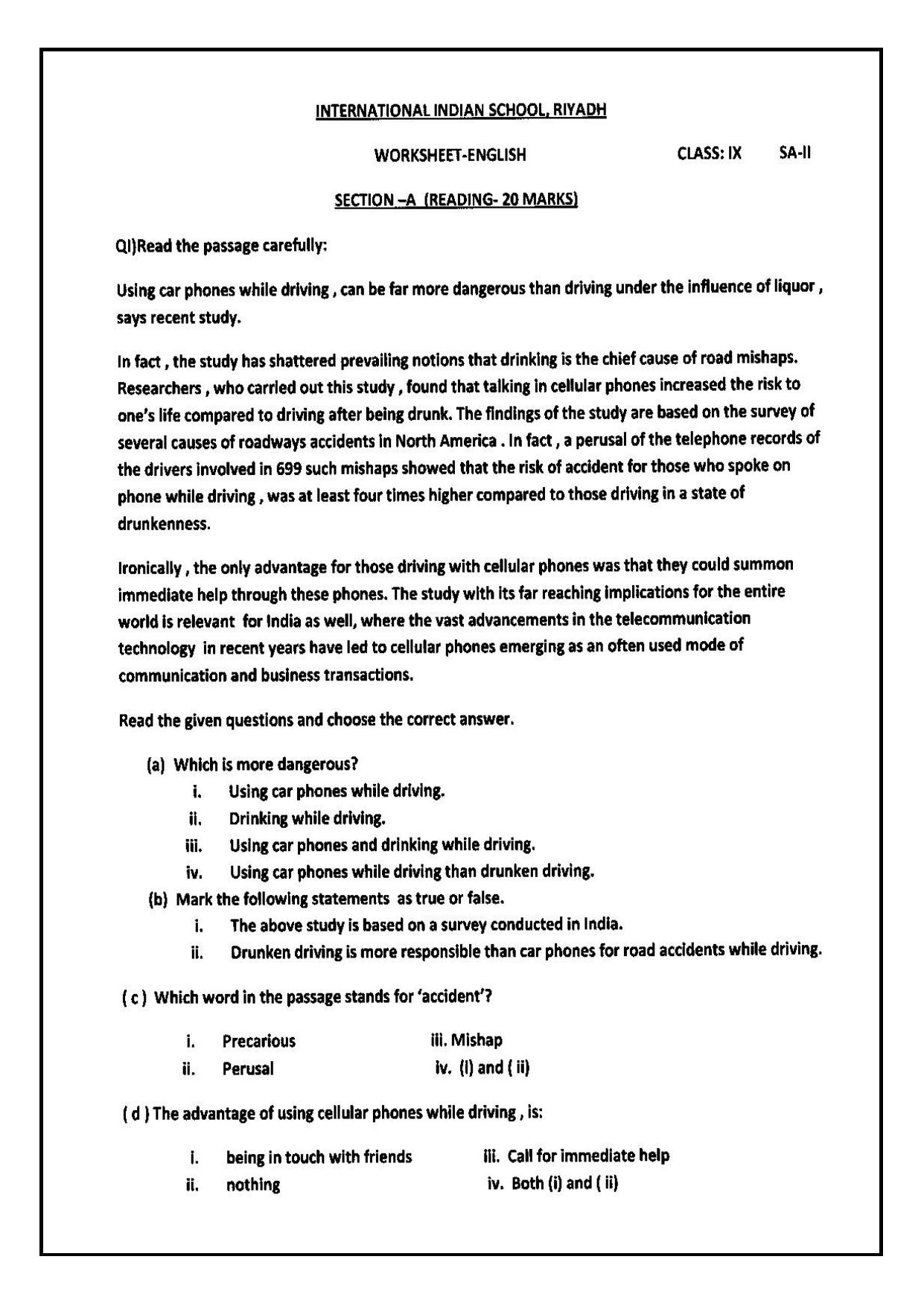 CBSE Worksheets for Class 9 English Assignment 9 - Page 1
