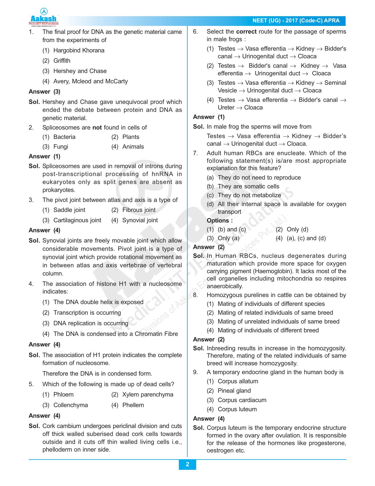  NEET Code C 2017 Answer & Solutions - Page 2