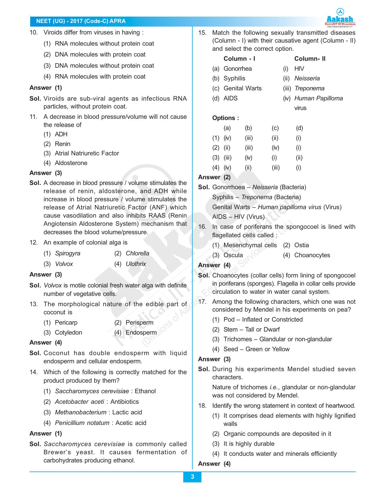  NEET Code C 2017 Answer & Solutions - Page 3